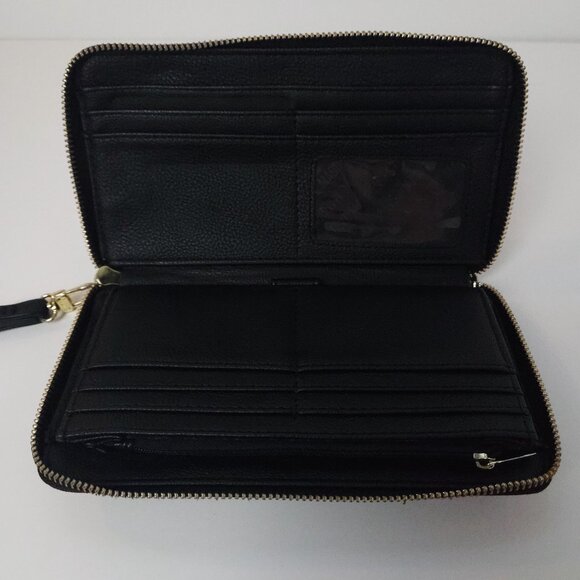 Steve Madden Black Saffiano Zip-Around Wristlet Wallet – Gold Hardware - Picture 2 of 10
